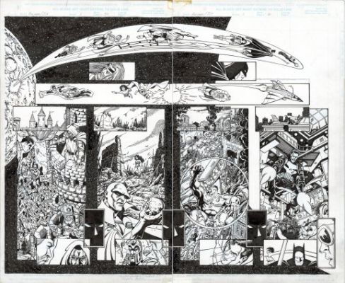 Perez, George - JLA / AVENGERS (2003) #1 Double Page Spread | ComicConnect