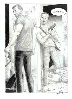 Joaquín Cera | National Comic Book Special (Through September 25) / Original drawing – Die Hard / John McClane Vs Reacher – Cera | Origin Of Comics