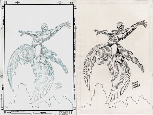 John Romita Sr. Murphy Anderson - 2 Spider-Man Vs Vulture 11 X 17 Detailed Specialty Illustrations (1 By John Romita & 1 By Murphy Anderson, Published For Heroes Con 2004)