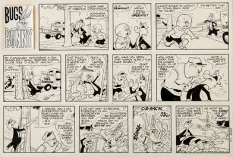 Ralph Heimdahl Bugs Bunny Sunday Comic Strip Elmer Fudd and Sylvester the Cat Original Art dated 9-11-66 (NEA/Warn...