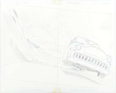 Frank Quitely Batman and Robin #1 Double Splash Page 2-3 Original Art (DC, 2009). A flying Batmobile is featured - | Heritage