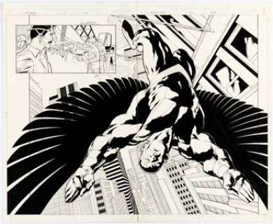 Ivan Reis and Oclair Albert Avengers #64 Splash Page 2 & 3 Original Art (Marvel, 2003) The Falcon flies over -