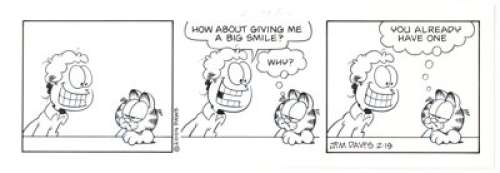 Jim Davis Garfield Daily Comic Strip Original Art dated 2-19-04 (Paws/Universal Press Syndicate, 2004). Why give - | Heritage