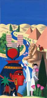 Raymond Peynet pour Air France. Illustration originale polychrome représentant l’Egypte.... | 68 Art Auction