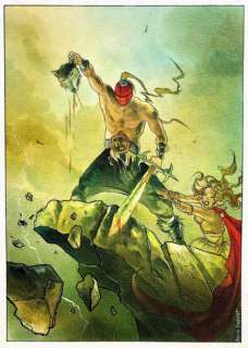 Lot 479 - Alexis Chabert. Dessin original illustrant "le chien rouge" brandissant la tête tranchée...