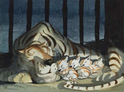 (WALT DISNEY STUDIOS.) DUMBO "Mother Tiger and Babies" * "Mother Tiger Asleep." [ANIMATION] | Swann Galleries