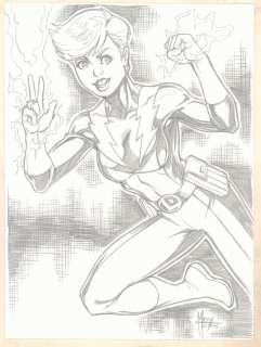 Jeff Moy - Lightning lass from the legion of super-heroes pencil commission - 2002 signed