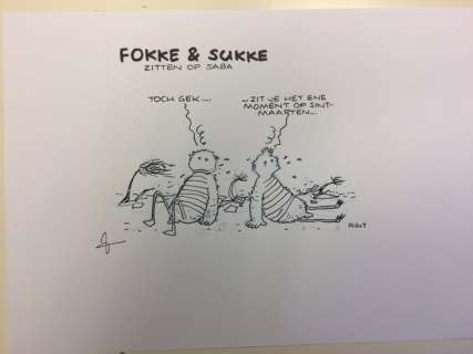 Tol, Jean-Marc Van | Original illustration  - Fokke & Sukke zitten op Saba  - (9/2017) | Catawiki