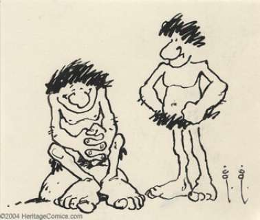 Frank Frazetta - Original Art Sketch of Two Cavemen (undated). Whimsical sketch of two cavemen, drawn in black ink - | Heritage