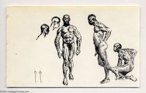 Frank Frazetta - African Figure Studies Sketch Original Art (undated). These ink studies are incredibly detailed, - | Heritage