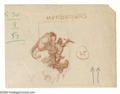 Frank Frazetta - "Murderers" Sketch Original Art (undated). A very small but sinewy colored pencil - | Heritage