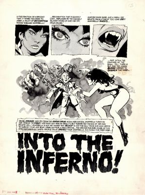Jose "Pepe" Gonzalez | Vampirella #24 Splash (Early Vampi Story: ’Into the Inferno!’ Vampirella Battling Demon Trying To Save Pendragon!) 1973 | Romitaman