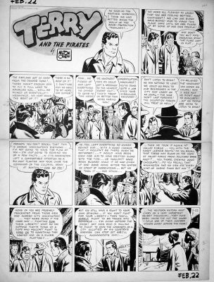 Milton Caniff | Caniff, Milton - Terry And the Pirates Sunday 2/22 1942, Pat Ryan Quotes Washington To Defeat Japanese | Cool Lines Art