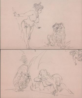 Roy Krenkel | Doublesided Nude & Sabretooth Tiger Pencil Studies | Anthony’s Comic Book Art