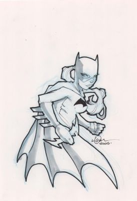 Unknown Artist? | Batgirl Battle-Ready with Batarang Commission - Signed - 2006 | Anthony’s Comic Book Art