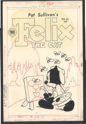 Otto Messmer | Messmer Felix the Cat Cover - Felix Paints Flowers That Attract Bees - 1953 Issue Felix the Cat # 45 Page Cover | Koch Comic Art