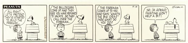 Charles Schulz - Peanuts Daily Strip 9-16-1960 (Early Great Linus & Snoopy Gag with Both in Every Panel & Classic Snoopy Laying on His Dog House!)