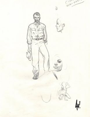 Adam Hughes | 1993 Sketch Book 11" X 14" Jurassic Park Dr. Grant & Others Character Designs, with Photo of Adam Hughes Signing Actual Artwork! | Romitaman