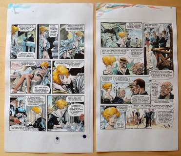 Frollo, Leone - 2x final watercolours Mona Street "I signori della notte" pages 35-36-37 (2000) | Catawiki