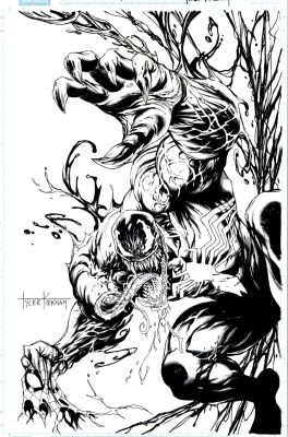 Tyler Kirkham | Marvel Art of Tyler Kirkham Published Cover (1 of the Best Venom Covers with Him Holding Tattered Spidey Mask!) | Romitaman