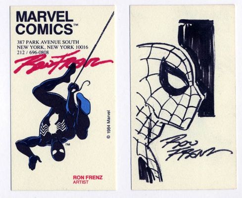 Ron Frenz | 1984 Ron Frenz Marvel Business Card, with Spiderman Remarque (C) | Catskill Comics