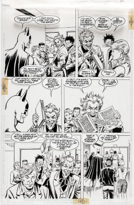 Curt Swan Murphy Anderson | Swan, Curt / Anderson - Batman: a Word To the Wise #1 Pg 23, Bats & Joker W/ Books 1992 | Cool Lines Art