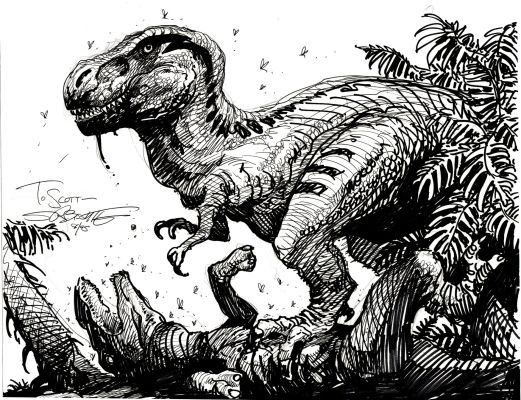 Steven Bissette | T-Rex Eating Another Dinosaur Pinup (1995) | Romitaman