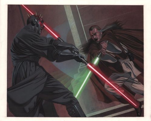 David Michael Beck | Qui-Gon Jinn Vs Darth Maul Painted Art - Signed | Anthony’s Comic Book Art