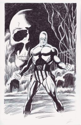 Lou Manna | The Phantom in a Graveyard with Giant Skull Commission - Signed | Anthony’s Comic Book Art