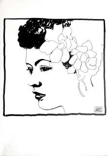 Leone Frollo | Original illustration for Billie Holiday. Cm. 34x48. Ink. Signed. Mint. Code 1816. | Segni e Disegni