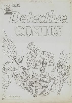 Dick Sprang | Sprang, Dick - Detective Comics #99 Large Cover Recreation Pencil - Used For a Painting Print- Batman & Robin Vs Penguin 1991 | Cool Lines Art