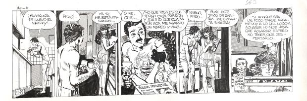 Horacio Altuna | Original strip for Loco Chavez n. 1587. Cm. 42,5x14,5. Ink. Signed. Mint. Code 1964. | Segni e Disegni