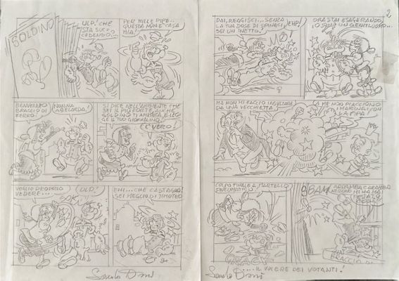 Sandro Dossi | Lot 10 - Storia a matita - Nonna Abelarda - Braccio di Ferro - 2 tavole | Finarte