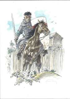 Hermann - Dessin original Ã  l’aquarelle - Les tours de Bois-Maury - Aymar Ã  cheval | Catawiki