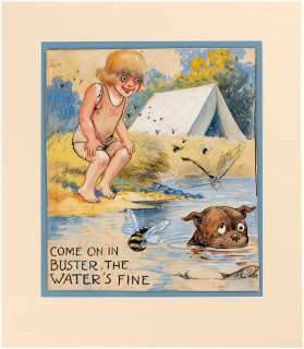 BUSTER BROWN & TIGE 1914 CALENDAR POSTCARD ORIGINAL ART BY R.F. OUTCAULT. | Hake’s