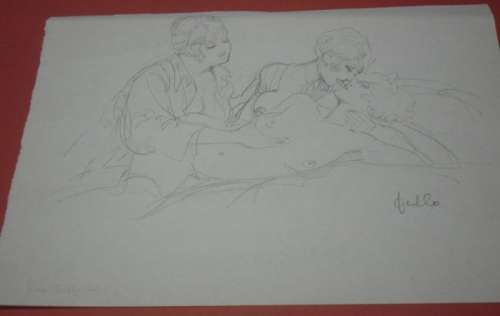 Leone Frollo - original illustr. "Pin Up Orgia Lesbo a 3 " firmata - Page volante - EO | Catawiki