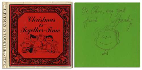 Charles Schulz Sketch of Linus Within His Signed ’’Peanuts’’ Christmas Theme Book | Nate Sanders