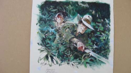 Follet, René - Dessin original en couleur - Hommage Ã  Charlier et Hubinon - Tiger Joe | Catawiki