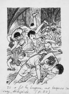 Cyril | Â«Et ce fut la bagarre...Â». Encre de Chine sur papier épais pour | Tessier Sarrou