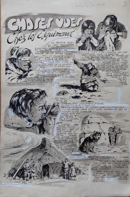 Rémy Bordelet, Rémy (Concept), Atelier Chott (Scénariste) | Rémy Bordelet RÉMY Choses Vues esquimaux pêche igloo chien loup pana ... , Planche originale lavis 53 Big Bill 78 Atelier Chott | 2DGalleries