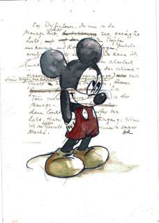 Shy Mickey Mouse Into Literature - Original Watercolor Painting - Joan Carles Rodriguez - Art original | Catawiki
