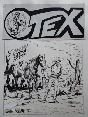 Cézard | Cézard TEX ( Tex Willer ) Plutos 35 Dernier Numéro Couverture Originale Planche N&B + Calque, Petit Format RC 1955 Lug | 2DGalleries
