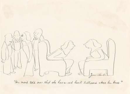 JAMES THURBER (1894-1961) (THE NEW YORKER) "Her Maid Told Ours That She Has a Red Heart Tattooed Above Her Knee." | Swann Galleries
