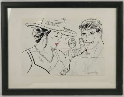 Albert Weinberg, Les Aventures de Dan Cooper, Dessin Non Terminé Encre de Chine Et Mine de Plomb Sur Papier, Rehaut D’aquarelle Aux Lèvres de La Jeune Femme, Signé À L’encre En Bas À Droite, Dim. 20,5 X 29,5 Cm. |  | misc / divers