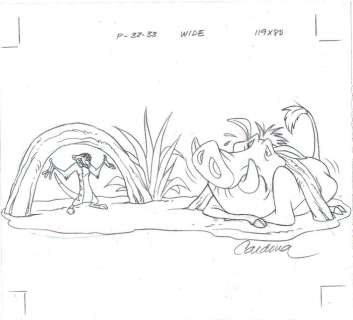 The Lion King - Disney Studios Original Drawing - Timon, Simba & Pumbaa - Hakuna Matata - Cardona - Art de crayon | Catawiki