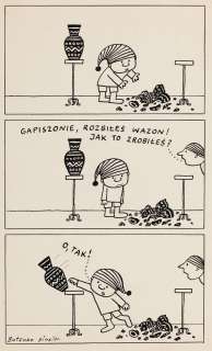 Bohdan Butenko (1931 - 2019) | Bohdan Butenko | Gapiszon i rozbity wazon - ilustracja do czasopisma "Mały Miś" | Desa Unicum