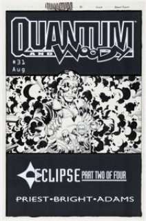 Mark Bright and Greg Adams - Quantum and Woody #31 Unpublished Cover Original Art (Acclaim/Valiant, 1999).