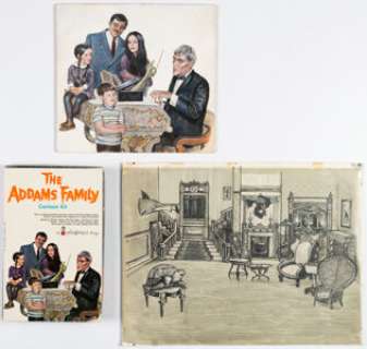 Engle, Bob - Bob Engle Addams Family Cartoon Kit Colorforms Playset Box Cover Painting Original Art and Production Materials Gr... (Total: 6 Items)