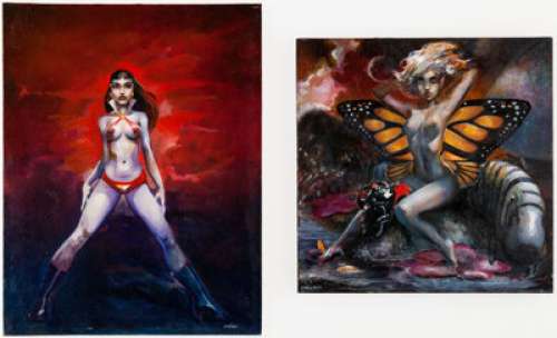 Unidentified artist - superhero sketches - Mielan Zebrowski - Vampirella and Fairy Paintings Original Art Group of 2 (undated).... (Total: 2 Original Art)