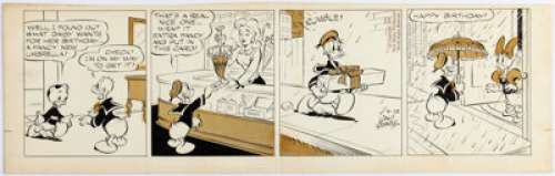 Taliaferro, Al | Al Taliaferro Donald Duck Daily Comic Strip Original Art dated 6-18-55 (King Features Syndicate, 1955). ... | Heritage